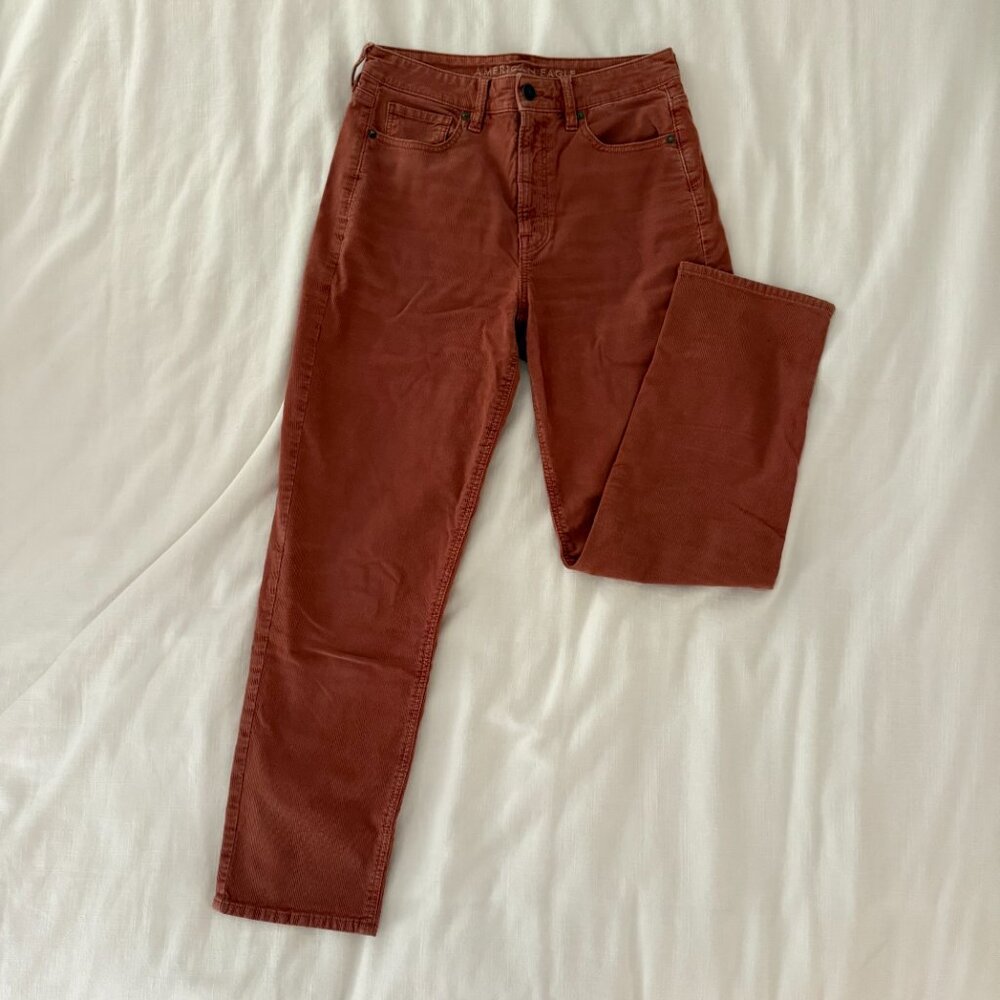 American Eagle Pink Corduroy Mom Straight Pants